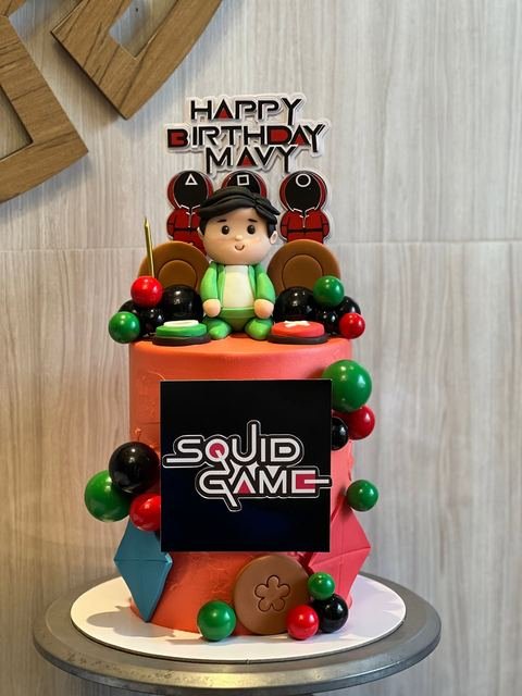 Birthday cake with a squid game theme