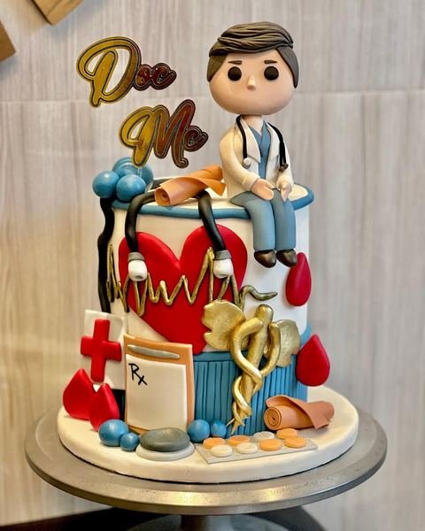 Birthday cake with a doctor health nurse theme