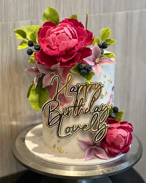 Birthday cake with a floral peonies theme
