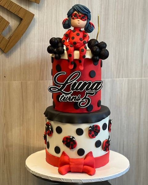 Birthday cake with a ladybugs polka dots theme